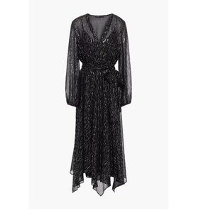 Maje Woman Route Gathered Metallic Georgette Midi Dress Black